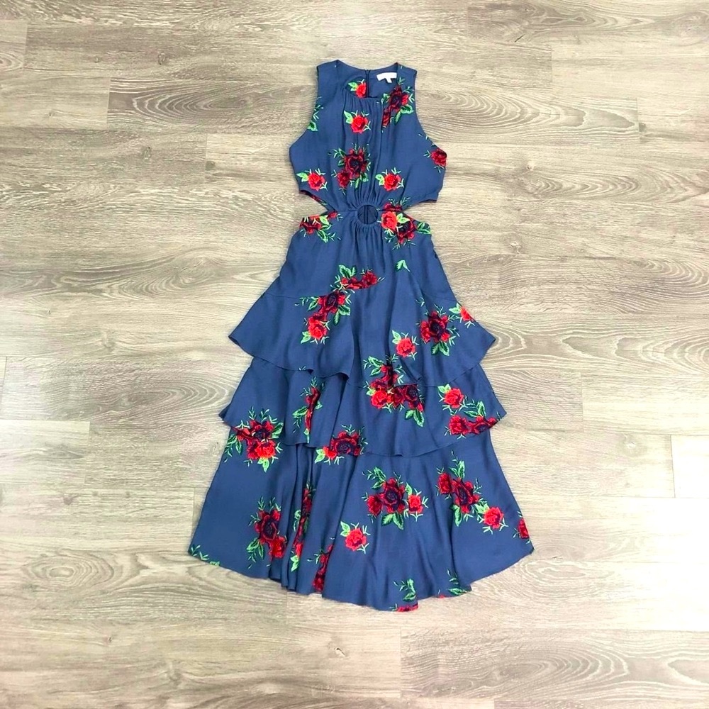 Warehouses Floral Embroidered Tiered Midi Dress UK 8( S)